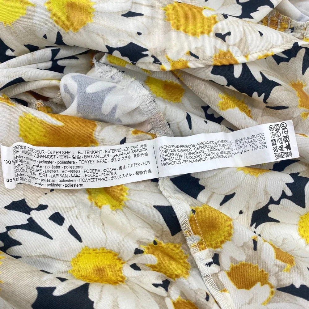 Zara Daisy Floral Top Womens Medium Yellow Puff Sleeve Smocked Sweetheart Blouse